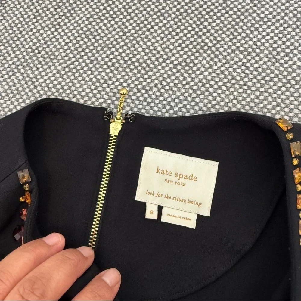 Kate Spade Black Glimmer Shift Dress‎ Jeweled Collar Short Sleeve Women’s Sz 8